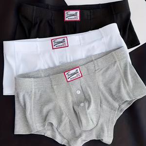 TEMU 남성용 드로즈 세트 3종, 편안하고 통기성이 좋은 골지 레이온 소재, 버튼 장식 및 단색 U자형 포켓 특징, 젊은 운동선수에게 적합|남자반바지|남성반바지