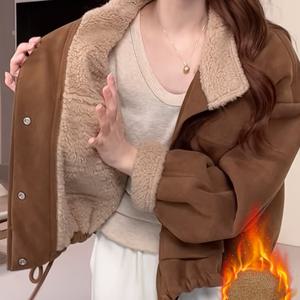 TEMU 올해 인기 가을/겨울 독특한 슈퍼 큐트 숏 인조 양털 플러시 두꺼운 여성용 코트, 2025 신상 패딩 코트 스타일 8047