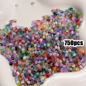 TEMU 750개의 화려하고 고품질 유리 시드 비즈 - 비딩 키트 및 용품, 4mm 그라데이션 고양이 눈 쌀알 비즈가 특징이며, 수제 액세서리, 팔찌, 귀걸이, 손띠 제작에 이상적이며 친구를 위한 선물로 적합합니다.