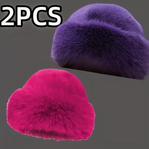 TEMU 2개 여성용 플러시 겨울 모자 - 몽골 스타일 인조 소재 부드럽고 따뜻한 비니 세트, 통기성 좋은 추운 날씨용 야외 활동 (블랙/브라운), 손세탁 가능 비탄성 핏, 크리스마스 & 새해 선물 (건조기 사용 금지) - 이상적