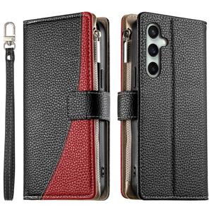 TEMU 휴대폰 케이스 - 블랙 리치 패턴의 고품질 인조 가죽 휴대폰 케이스. 컬러 블록 디자인, 다중 카드 슬롯, 지퍼가 특징입니다. 가볍고 고급스럽고 미니멀리스트한 지갑 스타일 케이스는 카드 슬롯과 손목 밴드가 포함되어 있습니다.|카드지갑|휴대폰케이스|지갑