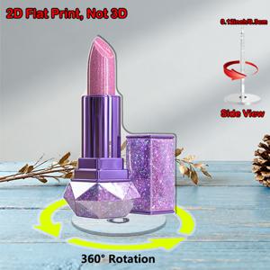 TEMU 2D 플랫, 1개 회전 아크릴 립스틱 모양 데스크 장식 - 반짝이는 핑크 립글로스 레플리카, 360° 회전 베이스, 화장대, 사무실 및 메이크업 스테이션을 위한 반짝이는 컬렉터블 피규어 - 아이코닉 립스틱 케이스 디자인 (모서리 없음), 2D 플랫