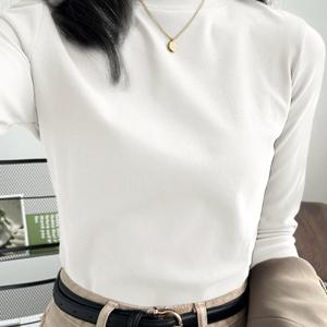 TEMU 미안지(MIANZHI) 여성용 라이닝 베이스 레이어 셔츠, 2025 신상 가을/겨울 두꺼운 슬림핏 긴팔 티셔츠, 세미 하이 넥, 패셔너블하고 편안한|티셔츠