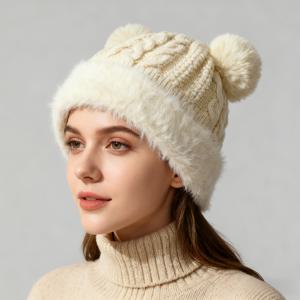 TEMU 6가지 색상, 2025년 신상 여성용 플러시 곰돌이 귀 겨울 모자 - 따뜻한 안감, 탄성 조절 가능 비니, 부드러운 폴리에스터 원단, 귀여운 동물 크리스마스 및 추운 날씨 스타일, 겨울 모자