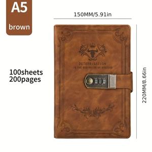 TEMU A5 클래식 가죽 노트, 비밀번호 잠금, 200페이지 (100매) 저널 다이어리, 리필 가능 비즈니스 플래너 선물