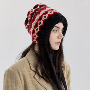 TEMU 여성용 자카드 가방 모자, 가을/겨울용 빈티지 따뜻한 모자, 다용도 투인형 귀 보호 비니 - 모자의 드로스트링을 조절하여 가방으로 변환 가능|모자