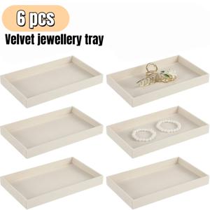 TEMU 벨벳 주얼리 트레이 6pcs 세트, 스택 가능한 주얼리 서랍 정리함, 베이지 주얼리 보관 트레이, 귀걸이, 반지, 목걸이, 펜던트, 팔찌 등 주얼리 보관에 적합, 완벽한 크리스마스 선물, 주얼리 트레이