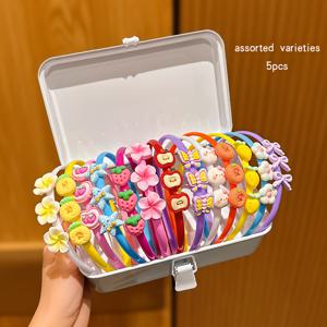 TEMU 랜덤 스타일 헤어밴드 5개 세트, 심플하고 귀여운 캐릭터 패턴 일상용 머리띠
