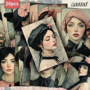 TEMU 20팩 ASSTSS 레트로 핀업 카드 - 봄꽃 모자 일러스트, 빈티지 잡지 페이지, 수집용 스크랩북 카드, 공예, 선물 포장 및 향수적 장식용 (개별 포장 20장)