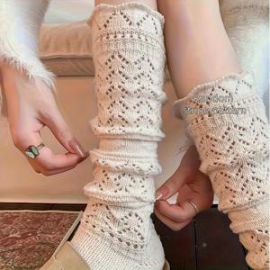 TEMU 여성을 위한 겨울용 오버 더 니와 허벅지 보온 양말 2켤레, 두꺼운 보호 기능, 부드럽고 편안함, 레이스 할로우 메시 특징, 추운 날씨에 드레스, 스커트 및 부츠와 매칭에 적합