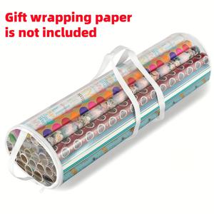 TEMU 1개 헤비듀티 투명 PVC 선물 포장용기 강화 손잡이 - 30인치 고품질 & 찢어짐 방지 휴일 감싼 종이 보관 가방, 크리스마스 장식용, 휴대 가능한 파티 용품 정리함, 여행 및 축제 선물 포장용, 내구성 있는 재료, 가정 조직, 투명 컨테이너, 튼튼한 구조, 홈 오거나이저, 선물 포장 보관