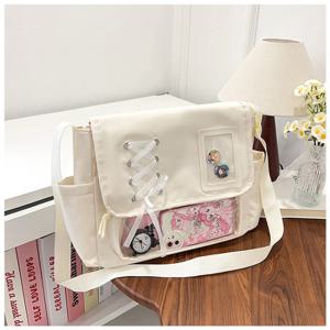 TEMU 여성용 일본 학교 가방 - 대용량 지퍼 클로저 크로스바디 퍼스, 귀여운 일상 책가방 (대학, 직장, 여행용) - 내구성 있는 숄더백 화이트, 핑크, 베이지, 블랙 - 쉬운 세척 폴리에스터 안감, 백팩 퍼스, 캐주얼 액세서리, 재미있는 디자인, 튼튼한 구조, 대학 필수품, 트렌디 핸드백, 고품질 원단, 넉넉한 토트백, 오피스 여성