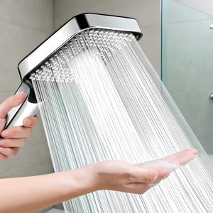 TEMU 사각 버튼 스타일 샤워 헤드 (헤드만 해당) - 고압 레인 샤워, 막힘 방지 대형 노즐, 크롬 엔드, 욕실/욕조/온수기 적합 (3가지 스프레이 모드, 절수 디자인), 샤워 전용|욕조
