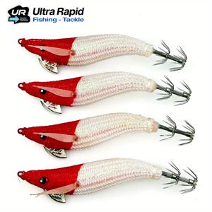 TEMU 4개입 수제 야광 오징어 미끼 - 3D 눈 & 빨간 머리/흰 몸통 - 야간 소금물 낚시용 - 오징어, 문어 호환 - 내구성 8g/0.282oz, 9cm/3.54in, 사이즈 2.2 훅 - 바다 낚시, 참치, 고등어 타겟팅 (무함유)