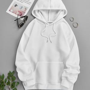 TEMU 단색 졸라매는 끈 긴 소매 후드, 캥거루 포켓 캐주얼 풀오버 셔츠, 여성 스웨터, 여성 의류