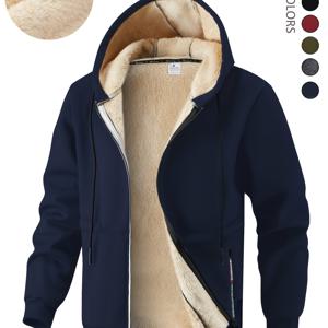 TEMU 남성용 겨울 쉐르파 후드 재킷 | 가을/겨울용 두꺼운 따뜻한 지퍼업 후드티, 약간의 스트레치 원단의 캐주얼 단색