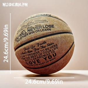 TEMU 1개 소가죽 농구공, 미끄럼방지 농구공, 실내외 사이즈 7 갈색 대회용 농구공