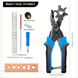 TEMU WUTA 회전식 가죽 벨트 구멍 펀치 플라이어 키트, 아이릿 펀처, 벨트, 시계 밴드, 스트랩, 개 목걸이, 원단용 DIY 도구 세트