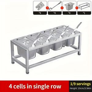 TEMU 1/9 싱글 로우 4칸 트레이 랙 - 밀크티 가게용, 잼 박스, 과일 파우더 칸, 뚜껑 있는 양념 그리드, 사각 박스