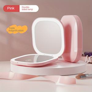 TEMU 3색 조절형 LED 메이크업 미러, 1X/2X / 3배율 이중면 접이식 휴대용 수납거울 - 선물·크리스마스Present·홈오피스에 적합