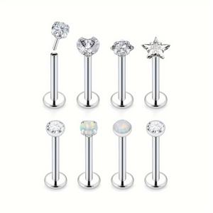 TEMU 8개 20G/16G 무스레드 푸시인 코링 스터드 하이포알러제닉 플랫 백 코 피어싱 스테인리스 스틸 카티리지 스파이럴 이어스크류 여성 및 남성용, 길이 6mm 합성 소재 3mm