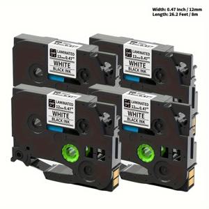 TEMU 이즈아이디 라벨 메이커 테이프 교체용 D210S H1100 E1000 P3200 D480BT P780BT 라벨 메이커 라미네이트 라벨 테이프 12mm 0.47인치 호환 브라더 P TOUCH PT-D210 H110 D220 D410 D600, 4팩