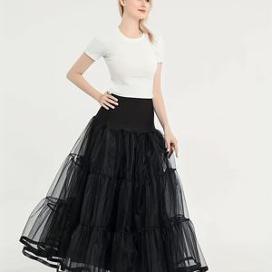 TEMU 빈티지 스타일 폴리에스테르 투투 스커트, 단색, 긴 길이 머메이드 헴, 루즈핏, 드레이드 디테일 포함, 모든 계절, 코스프레 및 고딕 플레어 페티코트