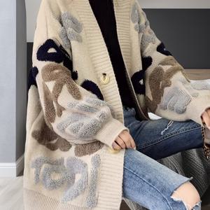 TEMU 플러스 사이즈 - 여름/겨울용 여성 캐주얼 레터 버튼 가디건, 따뜻한 긴팔 스웨터, 플러스 사이즈 재킷.