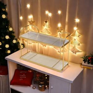 TEMU 1개 철제 금색 더블 레이어 북유럽 스타일 아크릴 선반 / 분리형 더블 레이어 아크릴 베이스 수납함 / 크리스마스 할로윈 추수감사절 휴일 장식 오너먼트 / 정교한 선물 화장품 장식 수납 선반 / 휴일 선물 장식 스탠드 (드레스룸, 침실, 아파트, 거실, 식당, 호텔, 파티용)