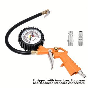 TEMU 0~220 PSI (16 Bar) 압력 게이지가 있는 타이어 공기 주입기. 정확한 데이터, 공기 주입기, 고무 호스, 퀵 커넥트 피팅/잠금 에어 노즐이 특징이며, 자동차, 트럭, 자전거, 등에 적합합니다.