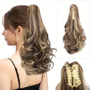 TEMU 할로윈 파티 및 크리스마스 14인치 클로 클립 페어 플라워 포니테일 익스텐션, 곱슬 웨이브 합성 내열성 헤어, 초콜릿 브라운 멀티 컬러 브레이드 포니테일, 부드러운 곱슬 클립인 헤어, 탄성 웨이브 컬, 여성 데일리 웨어 A에 적합