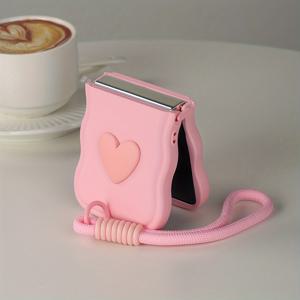 TEMU 폰 케이스: 웨이브형 에어백 방탄 스킨감 페인트 입체 작은 하트 마카롱 컬러 끈 접이식 폰 케이스, 갤럭시 Z 플립3 5G, 갤럭시 Z 플립4 5G, 갤럭시 Z 플립5 5G, 갤럭시 Z 플립6 5G 호환