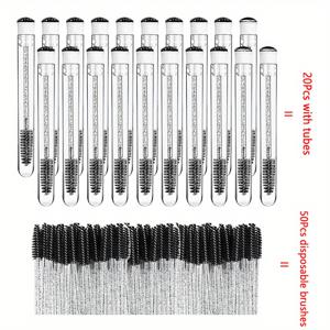 TEMU 70개 일회용 마스카라 브러쉬 속눈썹 스풀리 메이크업 브러쉬 마스카라 완드, 위생 튜브 속 속눈썹 용품 (20개 빈 튜브 포함), 속눈썹 연장 마스카라 완드 (블랙)