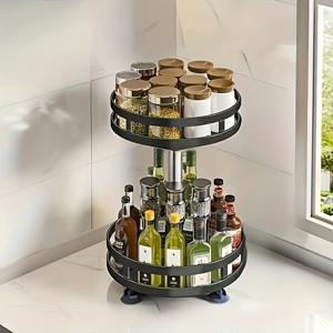 TEMU 360° 회전 베이스 2단 스파이스 랙 - 헤비듀티 공간 절약 주방 정리대, 조미료 및 요리용 카운터탑/캐비닛 수납 선반 - 크리스마스, 발렌타인데이, 추수감사절, 할로윈 선물 추천, 모던 키친 보관 솔루션, 튼튼한 구조, 홈쿡을 위한 현대적 디자인