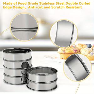 TEMU 영어 머핀 링, 6개 크럼펫 링, 이중 롤링 스테인리스 스틸 라운드 케이크 타르트 쿠키 에그 버거 링 몰드, 베이킹 및 요리용