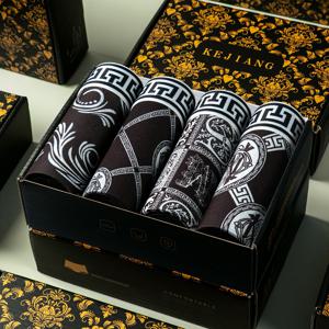 TEMU 남성용 프린트 플랫 코너 속옷 4개 세트, 고급스러운 블랙 앤 화이트 럭셔리 남성용 신축성 플랫 코너 속옷, 남성용 통기성 빠른 건조 플랫 코너 쇼츠