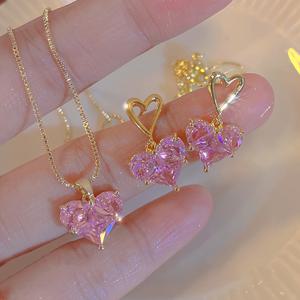 TEMU 3피스 달콤하고 우아한 Y2K 하트 스터드 귀걸이와 목걸이 세트, 데일리웨어, 데이트, 휴가, 파티, 친구, 가족, 파트너, 크리스마스, 발렌타인데이 선물, 사계절 매치, 청소년용