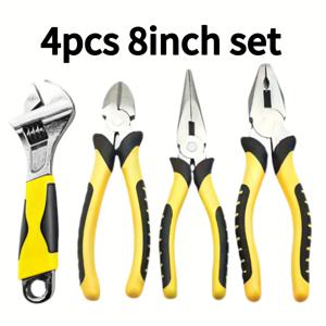 TEMU 다기능 플라이어 및 렌치 세트 | 대각선 플라이어, 와이어 커터, 바늘머리 플라이어, 렌치 포함 | 인체공학적 편안한 손잡이가 있는 고품질 소재로 제작 | 가정 수리, 자동차 유지 보수 및 절단 작업에 적합