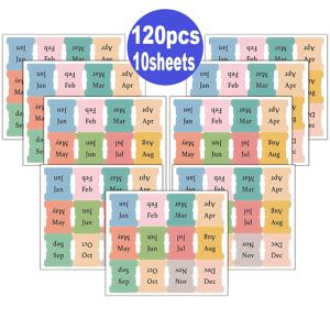 TEMU 120개 컬러풀 방수 월별 라벨 스티커 - 정리 및 북마크, 메모 작성용 인덱스 탭 스티키 노트 10장(1월부터 12월까지), 공부 용품 | 편리한 레이아웃 | 방수 스티커