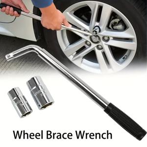 TEMU 17mm, 19mm, 21mm, 23mm 소켓이 포함된 스테인리스 텔레스코픽 타이어 렌치 세트 - 내구성 있고 공간 절약형, 자동차, 트럭, 타이어 교환용, 블랙