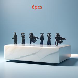 TEMU 6개입 미니 레트로 검객 조각상, 차량 내부 장식용, 대시보드 액세서리, 미니어처 전사 조각품, 홈오피스 데스크탑 장식