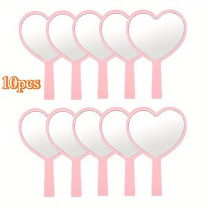 TEMU 10개/12개/20개/30개 하트 모양 핸드헬드 미러, 휴대용 메이크업 거울, 여성용, 미니 미러 파티 선물