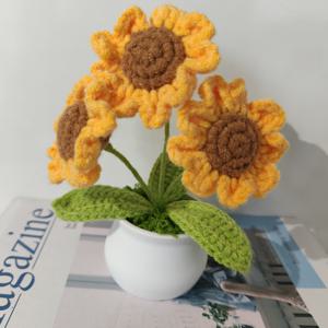 TEMU 크로셰 인조 꽃 미니 더블헤드 튤립 화분 홈 데스크탑 장식 완제품 꽃