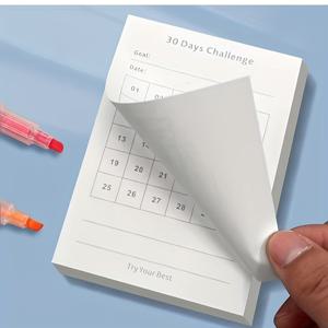 TEMU 30일 챌린지 자체 접착 직사각형 노트 - 일일 목표 습관 트래커, 생산성 플래너
