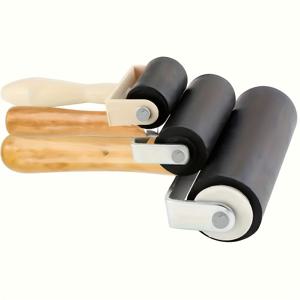 TEMU 우아한 나무 그립이 달린 고품질 코르크 고무 롤러 3개 세트. 균일한 발포, 인쇄, 드럼 러빙에 적합합니다.