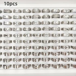 TEMU 별, 달, 하트, 나비 디자인의 10개 세트 스테인리스 스틸 반지 (남녀 공용), 매력적인 마감으로 도매 구매 가능