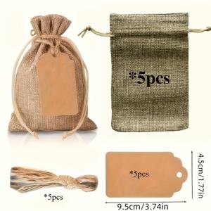 TEMU 15개 삼베 선물용 가방 (끈 & 태그 포함) - 4x6인치 재사용 가능 주머니, 웨딩 파보어, 파티 주얼리 파우치, DIY 공예, 크리스마스, 할로윈용