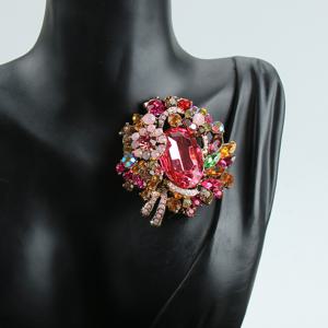 TEMU 우아한 레이디 플라워 브로치 - 반짝이는 멀티컬러 합성 보석 & 아연 합금, 파티, 결혼식 및 공식 행사에 완벽함