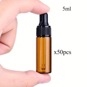 TEMU 50개 미니 호박색 유리 드로퍼 병 세트 - 1ml/2ml/3ml/5ml 블랙 캡 및 피펫 포함, 에센셜 오일, 향수 및 액체용, 누출 방지 & 손세척 전용