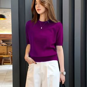 TEMU 하프 하이 칼라 반팔 탑, 신상 여성 여름 스타일, 패셔너블 미디넥, 베이스 레이어, 가벼운 루즈핏, 반팔 셔츠.